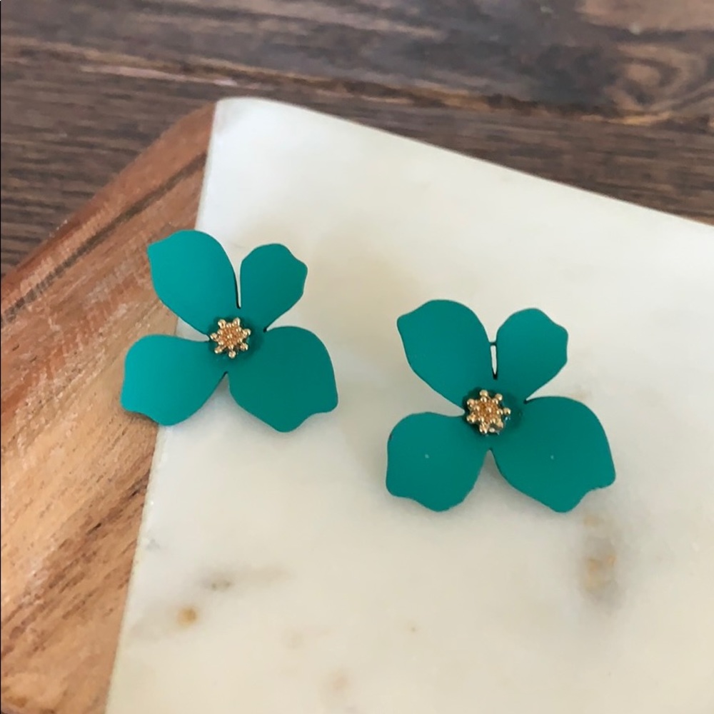 Sweet Teal Flower Earrings